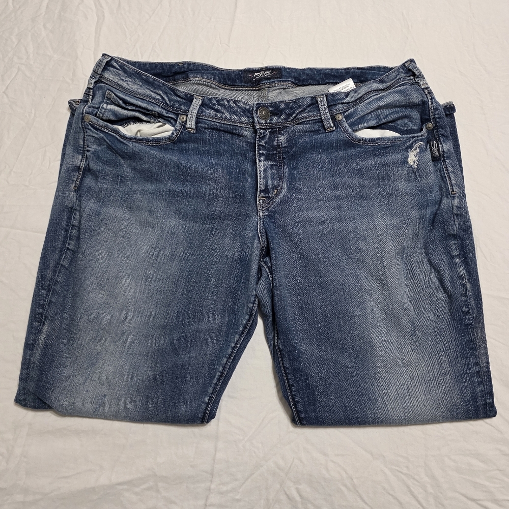 Silver Jeans Women's Distressed Blue Straight Leg Jeans